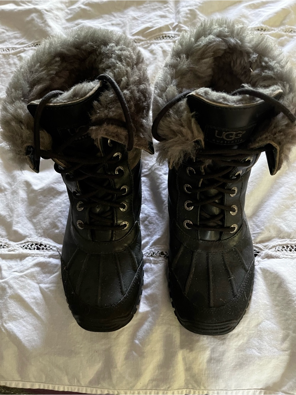 UGG Grey and Black Winter Lace-Up Shearling-Trim Boots